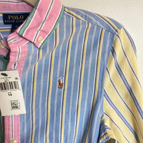 NWT Ralph Lauren Girls 14 Multicolor Belted Cotton Oxford Fun Shirtdress Preppy - Picture 6 of 14